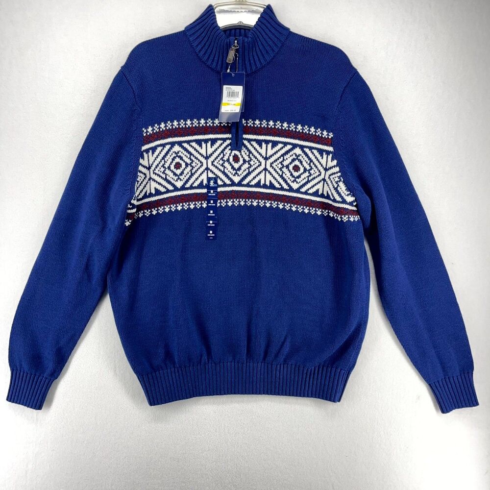 IZOD Men's Medieval Blue Fair Isle 1/4 Zip Sweater Medium NWT MSRP $85